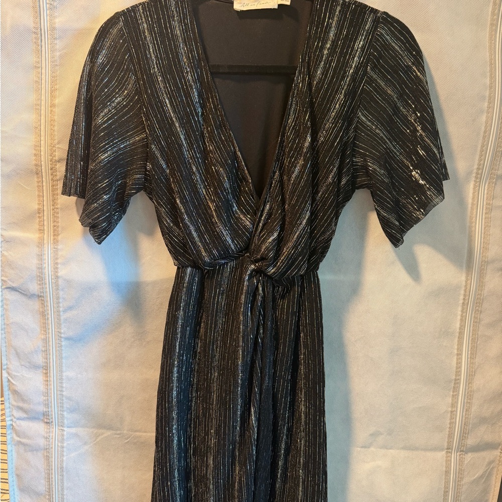 All in Favor Black and Silver Striped Midi Dress